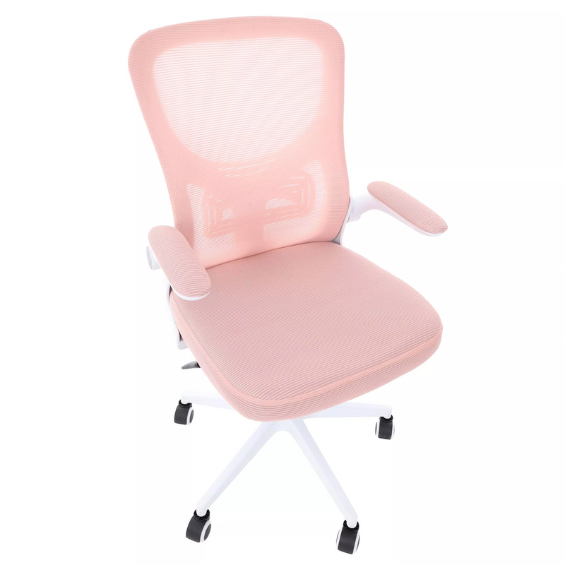 Cadeira de Escritório Flexy Way Branca Tela Mesh Rosa, Base Giratória e Sistema Relax